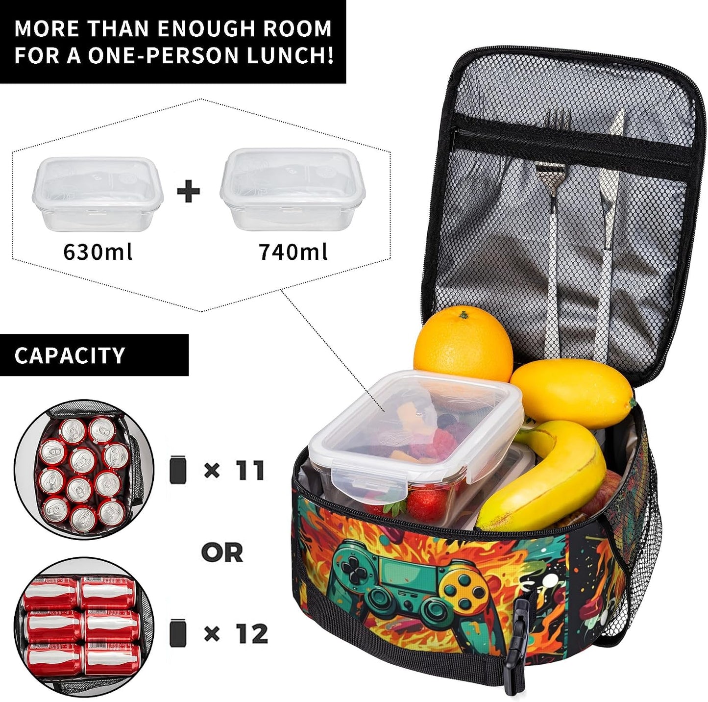 Dinosaur Volcano Insulated Lunch Bag for Women & Men, Reusable Leak-Proof Lunch Box with Cooler Compartment, Lunch Tote for Adults Work Travel Picnic Durable & Washable