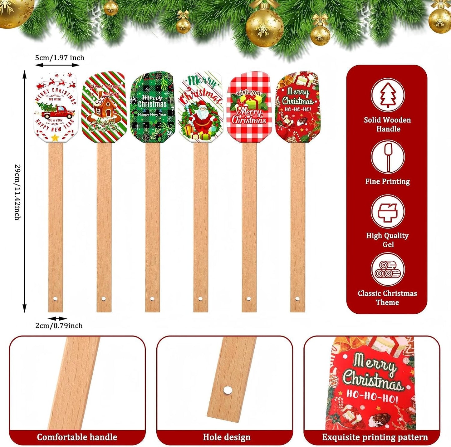 Zhehao 12 Pcs Christmas Silicone Spatulas Pot Holders Set Heat Resistant Pot Holders with Pocket Baking Gifts for Christmas Gift Party Supplies (Vibrant Christmas Style)