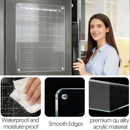 Acrylic Magnetic Dry Erase Calendar for Fridge Clear 37 * 27cm Vertical Weekly Meal Planner Menu Erasable Whiteboard Planning Board White 15" x 11" in/ 6 Color Wet Erase Marker