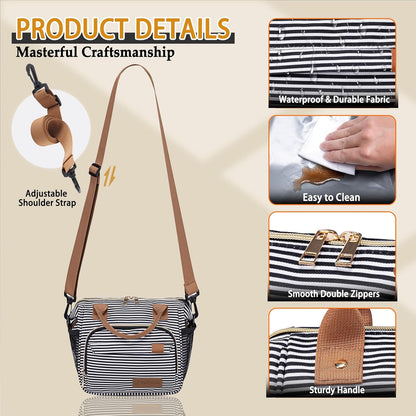 TuErCao Small Lunch Bag Lightweight Insulated Lunch Box for Women Work Portable Soft Cooler for Picnic Travel Road Trips, Loncheras para Mujer, Black
