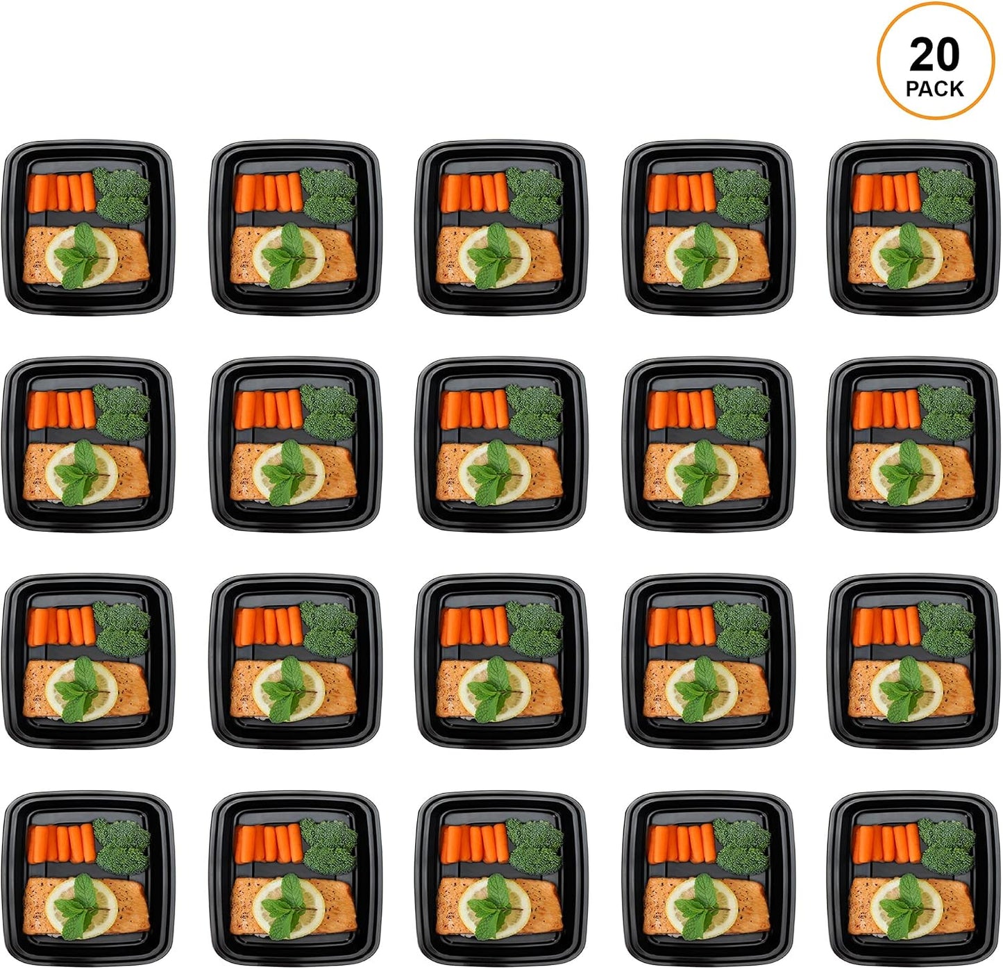 Freshware Meal Prep Containers [20 Pack] 1 Compartment Food Storage Containers with Lids, Bento Box, Stackable, Microwave/Dishwasher Safe (48 oz)