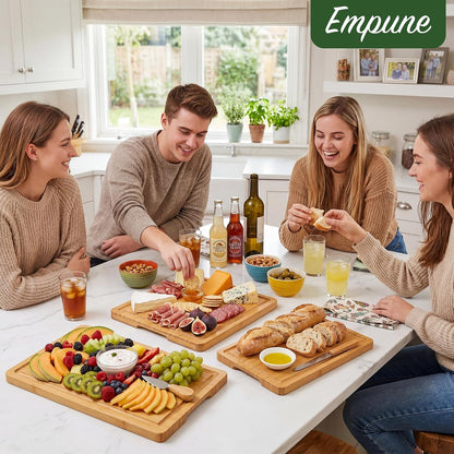 Empune Bamboo Cutting Boards for Kitchen, 3 Piece Extra Thick Cutting Board Set with Juice Groove, Deep Carbonized Bamboo Chopping Board, Reversible Wood Cutting Board for charcuterie boards, Brown