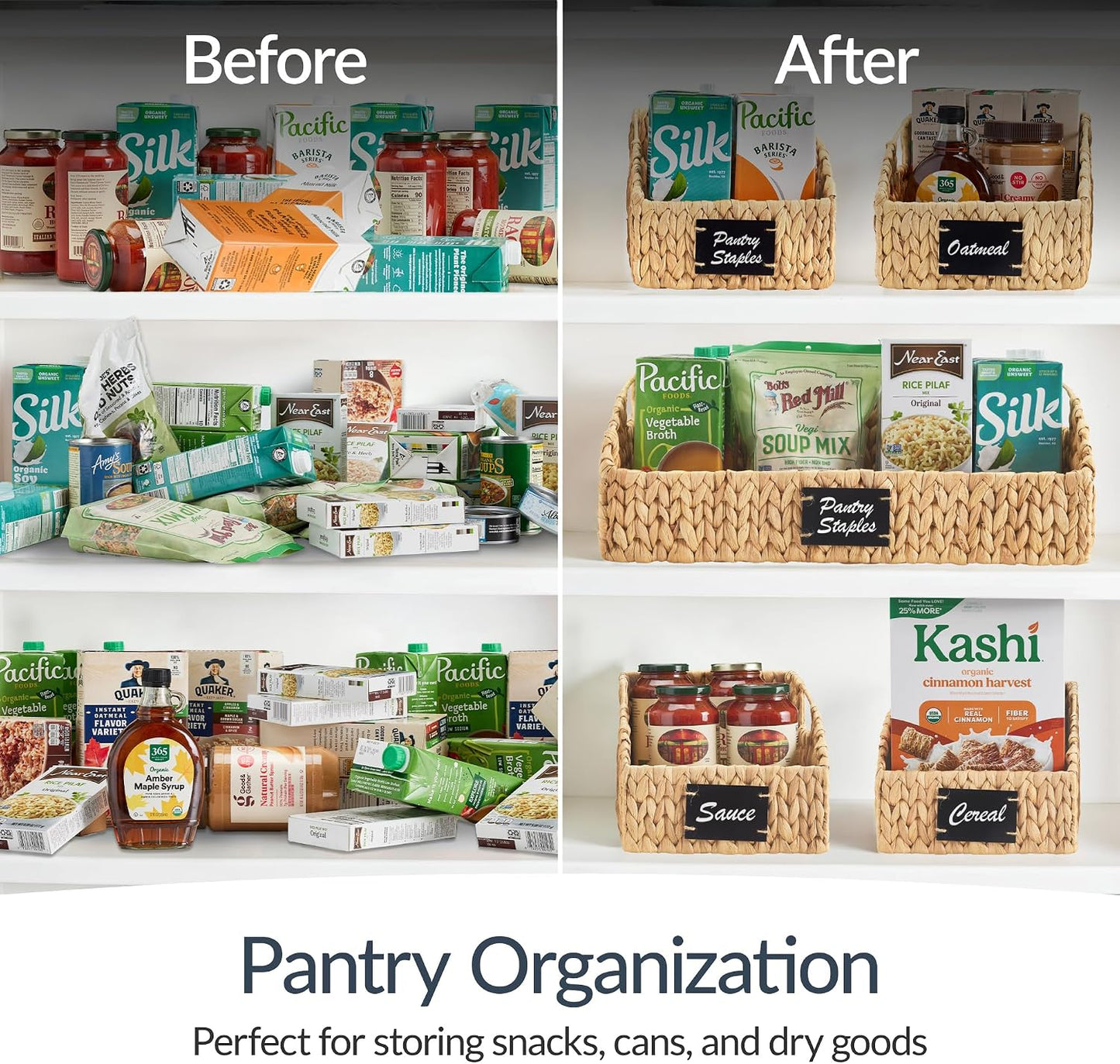 Best Choice Products Water Hyacinth Pantry Storage Baskets, Wicker Baskets w/Built-in Handles, Handwoven Shelf Baskets for Organizing, Pantry Organizers and Storage, 3-Pack - Chestnut