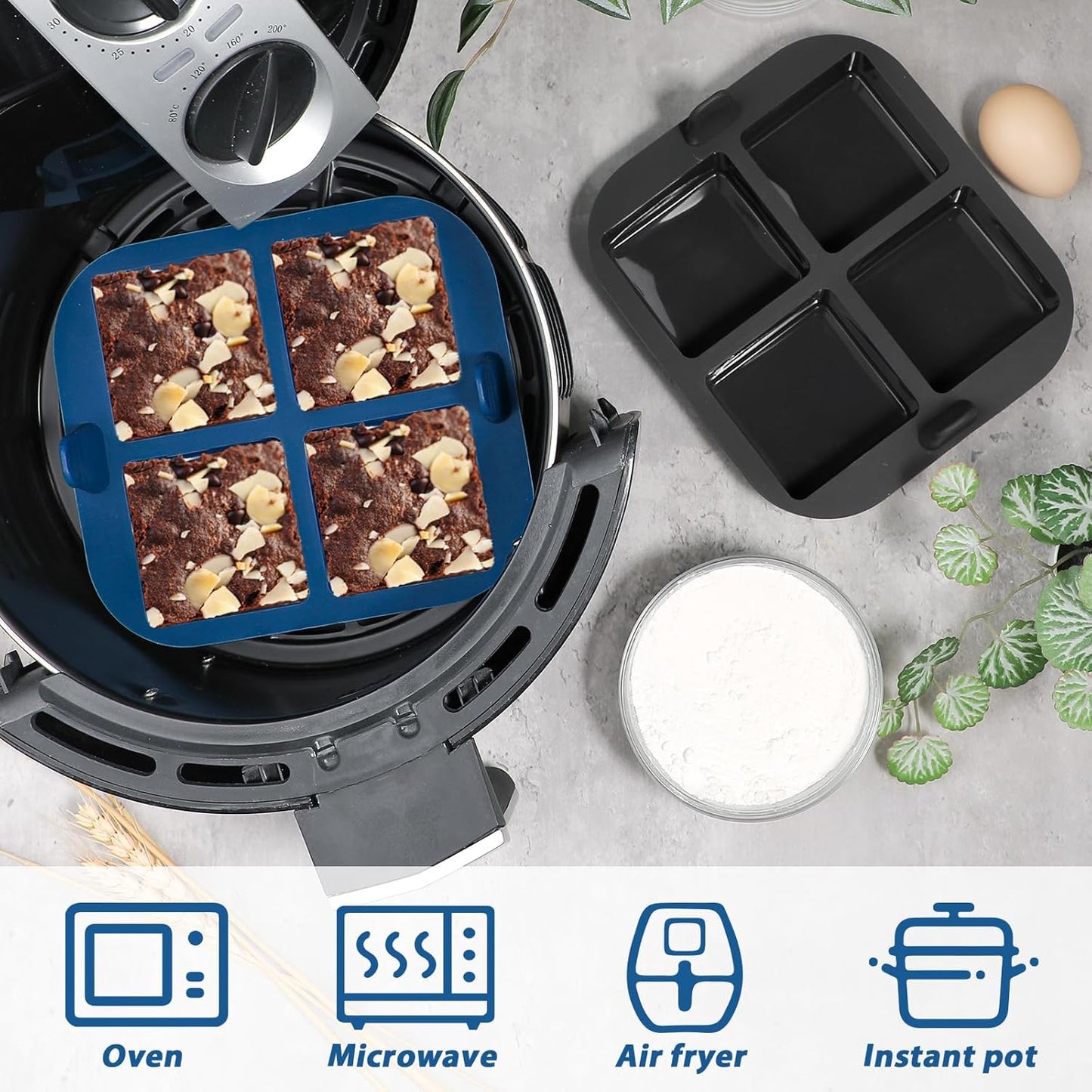Webake 3PCS Silicone Air Fryer Muffin Pan for Baking 4 Cavity Air Fryer Egg Bites Silicone Mold, Nonstick BPA Free Muffin Tins