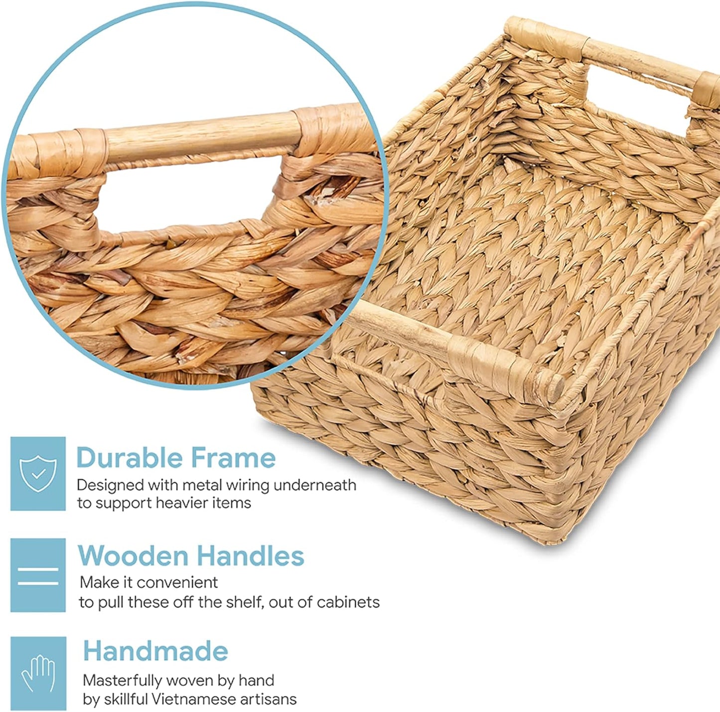 VATIMA Water Hyacinth Storage Baskets with Large Open-Front for Kitchen, Decorative for Living Room, 13.4” x 9.5” x 5.5”, 2 Pack