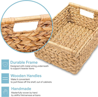 VATIMA Water Hyacinth Storage Baskets with Large Open-Front for Kitchen, Decorative for Living Room, 13.4” x 9.5” x 5.5”, 2 Pack