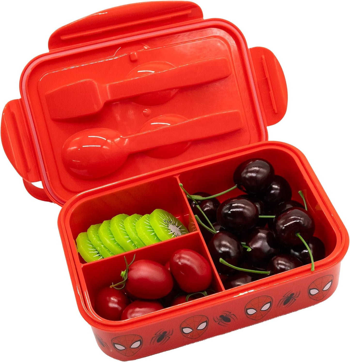Fast Forward Hello Kitty Bento Lunch Box for Kids | Sanrio Food Container with Utensils | BPA-Free Toddler Lunch Kit with 3 Compartments | Bento Snack Box with Spoon & Fork
