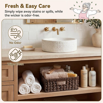 GRANNY SAYS Wicker Storage Baskets for Shelves, Water Hyacinth Basket with Scalloped Edge, Storage Wicker Baskets for Pantry, Large, 2-Pack