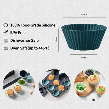 12pcs Silicone Cupcake Baking Cups, Reusable Silicone Baking Cups, BPA Free, Easy Clean Pastry Muffin Molds
