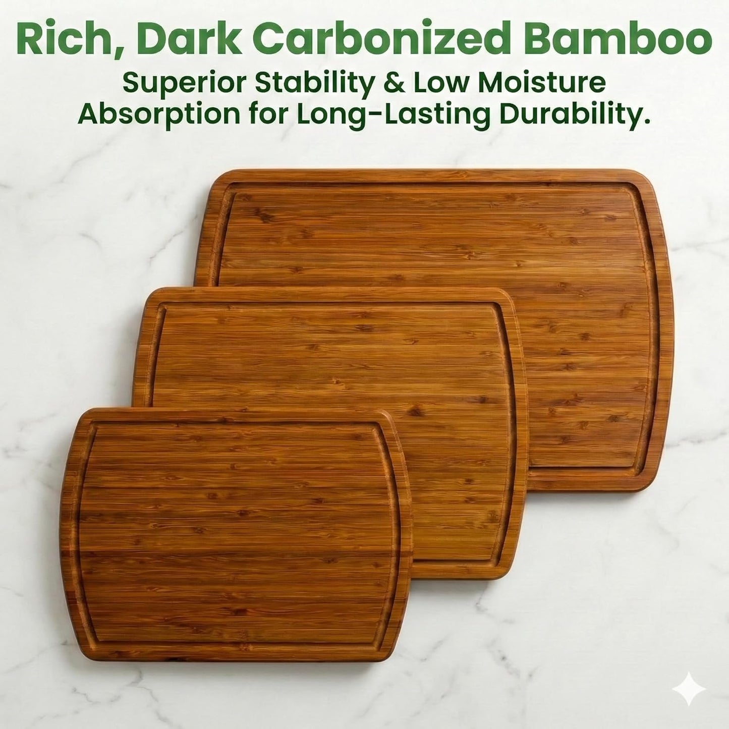 Greener Chef Luxury Wood Cutting Board 3-Piece Set with Vertical Grain Strength Technology - Extra Large Bamboo Cutting Boards for Kitchen with Deep Juice Grooves for Chopping - Lifetime Replacements
