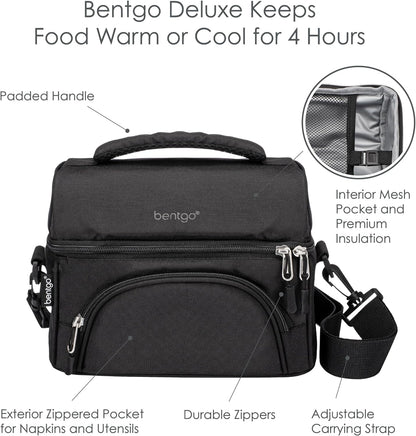 Bentgo Deluxe Lunch Bag - Durable and Insulated Lunch Tote with Zippered Outer Pocket, Internal Mesh Pocket, Padded and Adjustable Straps, & 2-Way Zippers - Fits All Lunch Boxes (Blue)