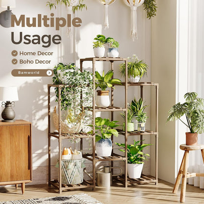 Bamworld Plant Stand Indoor Plant Shelf Outdoor Wood Plant Rack