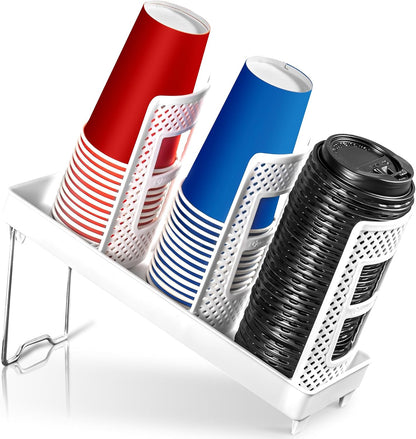 Paper Cup and Lid Holder, Disposable Coffee Cup Dispenser, 3-Slot Upright Paper Cup Dispenser for Coffee Stations, Kitchens, Bars, Restaurants, Lounges (Black)
