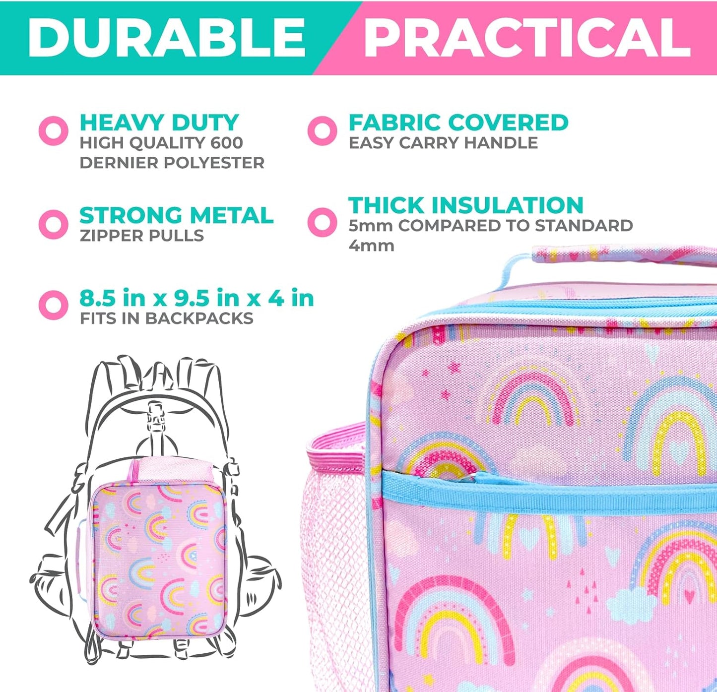 Bento Box with Stainless Steel Thermo, Insulated Lunch Bag, Ice Pack Set for Kids - 5 Compartments, Lunches or Snack Container for Girls, Toddlers Daycare Pre-School, Kindergarten Purple Unicorn