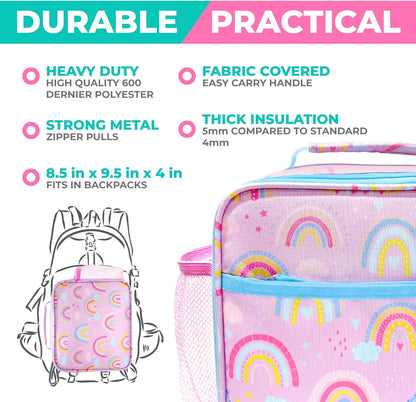 Bento Box with Stainless Steel Thermo, Insulated Lunch Bag, Ice Pack Set for Kids - 5 Compartments, Lunches or Snack Container for Girls, Toddlers Daycare Pre-School, Kindergarten Purple Unicorn