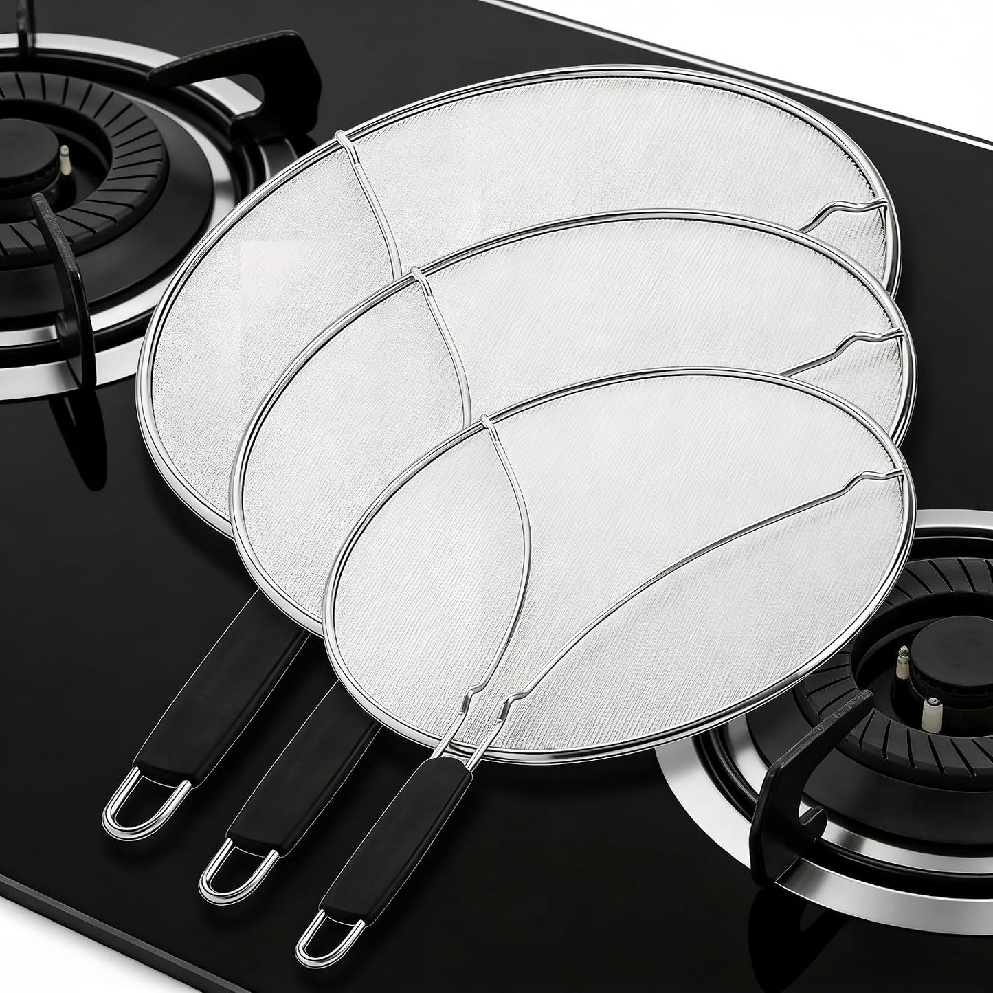 Premium Stainless Steel Grease Splatter Screen for Frying Pans & Cooking Pots, Fine Mesh Oil Splatter Guard with Comfort Grip Handles, 3 Size Set (9.5/11.5/13 Inches) (9.5/11.5inches)