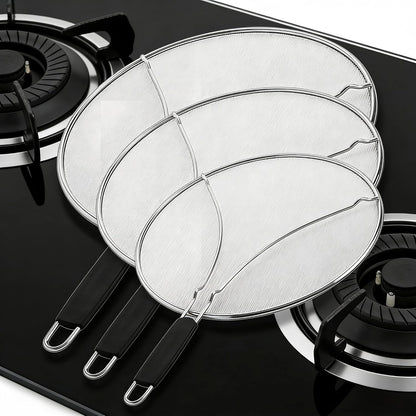 Premium Stainless Steel Grease Splatter Screen for Frying Pans & Cooking Pots, Fine Mesh Oil Splatter Guard with Comfort Grip Handles, 3 Size Set (9.5/11.5/13 Inches) (9.5/11.5inches)