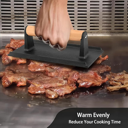Grill Weight Press Cast Iron, 2.4LB Rectangle Meat Weight Bacon Smash