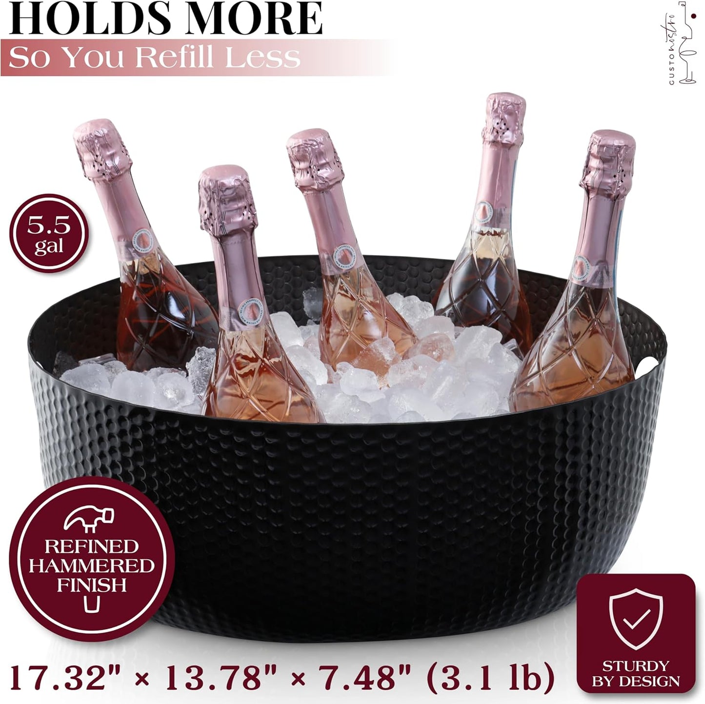 Gusto Nostro Large Beverage Tub for Parties - Metal Tub for Wine Bottles,Champagne,Beers - High Capacity Ice Bucket for Drinks - Extra Large Ice Buckets for Parties (22 qt) Outdoor Party Drink Bucket