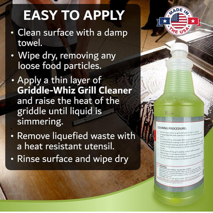 Griddle-Whiz Grill & Griddle Cleaner | Removes Grease, Food Residue, Burnt On Organics | Non-Toxic High Heat Flat Top Grill Cleaner & Food Contact Surface | Non-Caustic Formula by FryOilSaver (32oz)