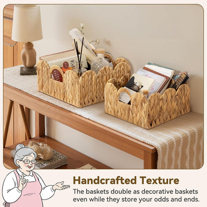 GRANNY SAYS Wicker Storage Baskets for Shelves, Water Hyacinth Basket with Scalloped Edge, Storage Wicker Baskets for Pantry, Large, 2-Pack