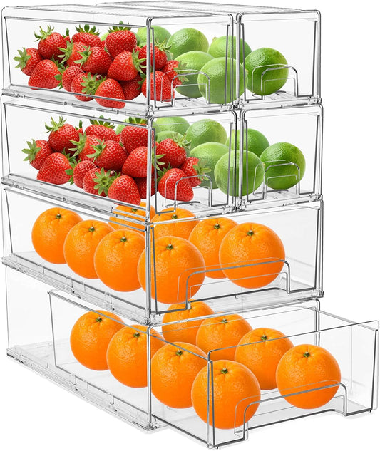Sorbus Fridge Drawers - Clear Stackable Pull Out Refrigerator Organizer Bins - Food Storage Containers for Kitchen, Freezer, Vanity & Fridge (6 Pack | 1 Medium, 2 Small Stackable Drawer Bins)