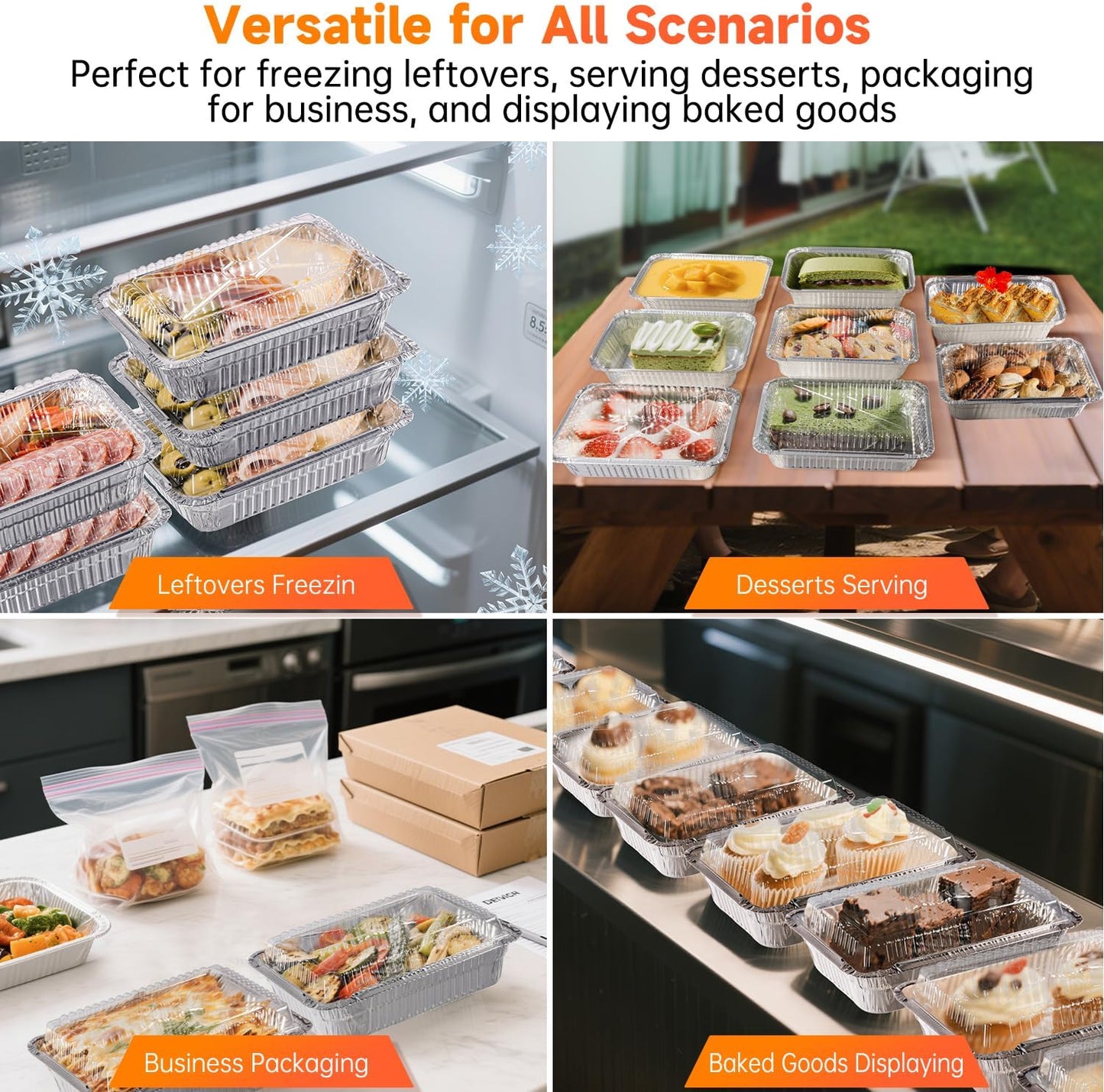 Aluminum Pans with Clear Lids - 50 Pack 2.25LB Capacity Disposable Pans with Plastic Dome Lids, 8.5”x6” Heavy Duty Tin Foil Pans for Cake Baking, Cooking, Heating, Storing, Prepping Food