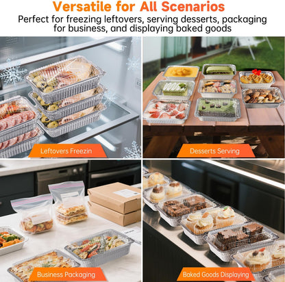 Aluminum Pans with Clear Lids - 50 Pack 2.25LB Capacity Disposable Pans with Plastic Dome Lids, 8.5”x6” Heavy Duty Tin Foil Pans for Cake Baking, Cooking, Heating, Storing, Prepping Food