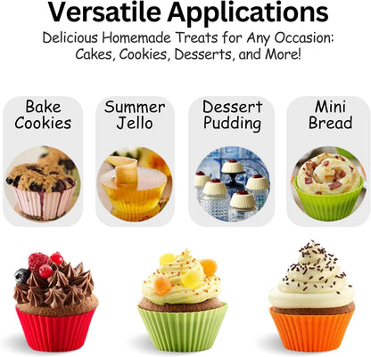 Silicone Baking Cups: Reusable Silicone Baking Cups, Non-Stick Muffin Liners, Cupcake Liner, Multicolor - 12 Pack