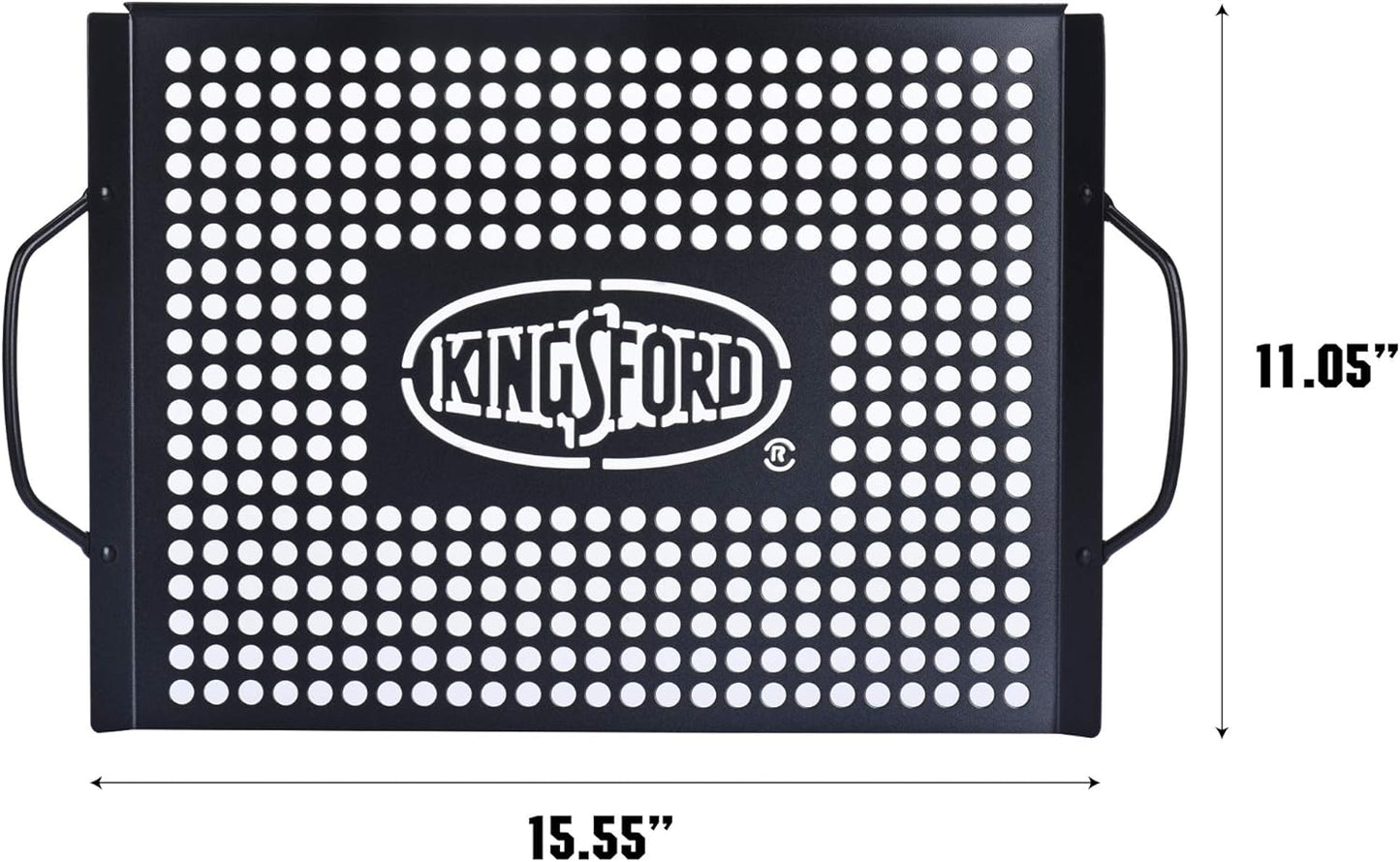 Kingsford Non-Stick Grill Topper Pan, Heavy Duty Carbon Steel BBQ Grilling Tray with Handles, Perforated Surface Helps Keep Small Foods from Falling Through Grates, 15.55 x 11.05 Inch