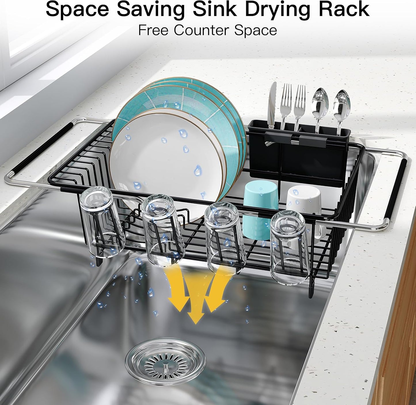 JASIWAY Dish Drying Rack in Sink, Dish Drainer with Cup and Utensil Holder