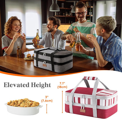 Lifewit Insulated Double Decker Casserole Carrier, Expandable Lasagna Lugger Tote Bag for Hot or Cold Food, Fits 9" x 13" Baking Dish for Potluck Parties, Picnic and Cookouts, Grey-Geometric