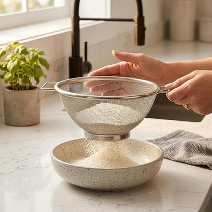 Kitchen Details Stainless Steel Fine Mesh Strainer 9 Inch | Large Wire Mesh Kitchen Sieve | Food Strainer Colander for Pasta Rice Quinoa