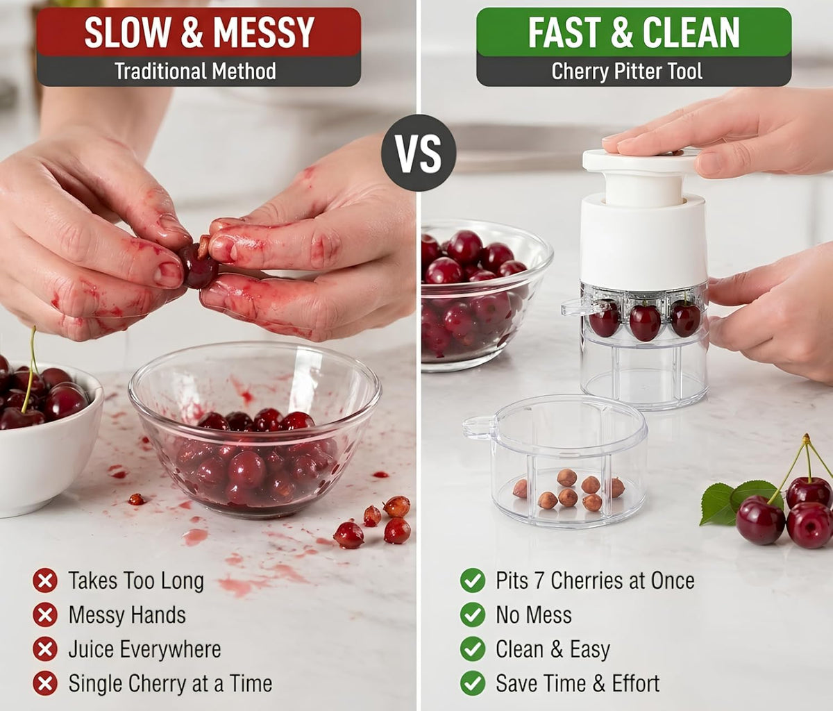 Cherry Pitter Tool, 7 Cherries at Once Pit Remover with Catcher, White