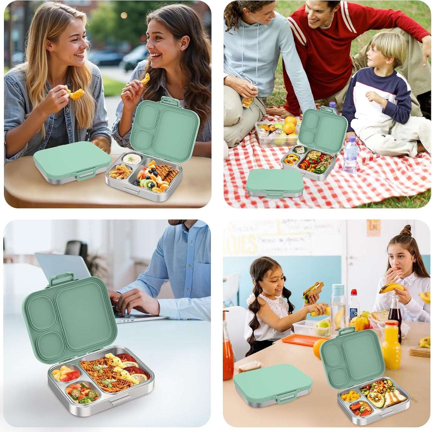 Pawtong Stainless Steel Bento Lunch Box for Kids | 3-Compartment Lunch Box Container Kids | 100% Leakproof, Eco-Friendly, Perfect Portion Control for Kids&Adult Healthy Meals (Purple)