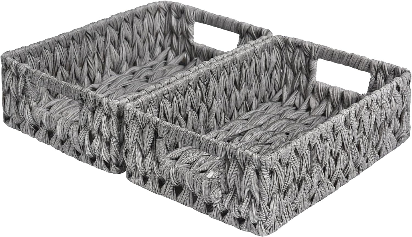 GRANNY SAYS Wicker Storage Baskets for Shelves, Water Hyacinth Basket with Scalloped Edge, Storage Wicker Baskets for Pantry, Large, 2-Pack