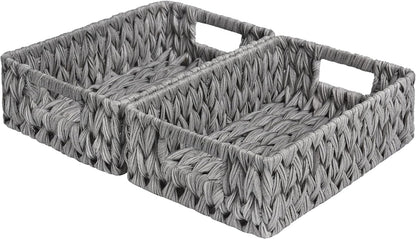 GRANNY SAYS Wicker Storage Baskets for Shelves, Water Hyacinth Basket with Scalloped Edge, Storage Wicker Baskets for Pantry, Large, 2-Pack