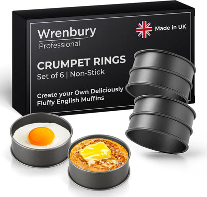 Wrenbury Crumpet Rings Nonstick 3.5 inch - English Muffin Rings - Food Ring Molds for Cooking – Metal Baking Egg Ring Set - Made in England