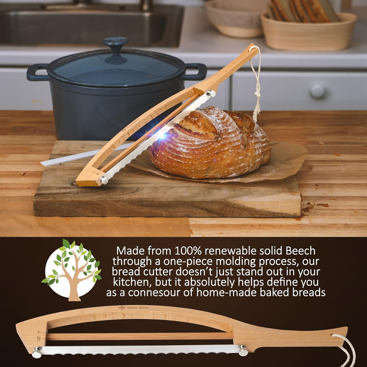 Adjustable Bread Knife for Homemade Bread with 1/2" and 1" Thickness Guides