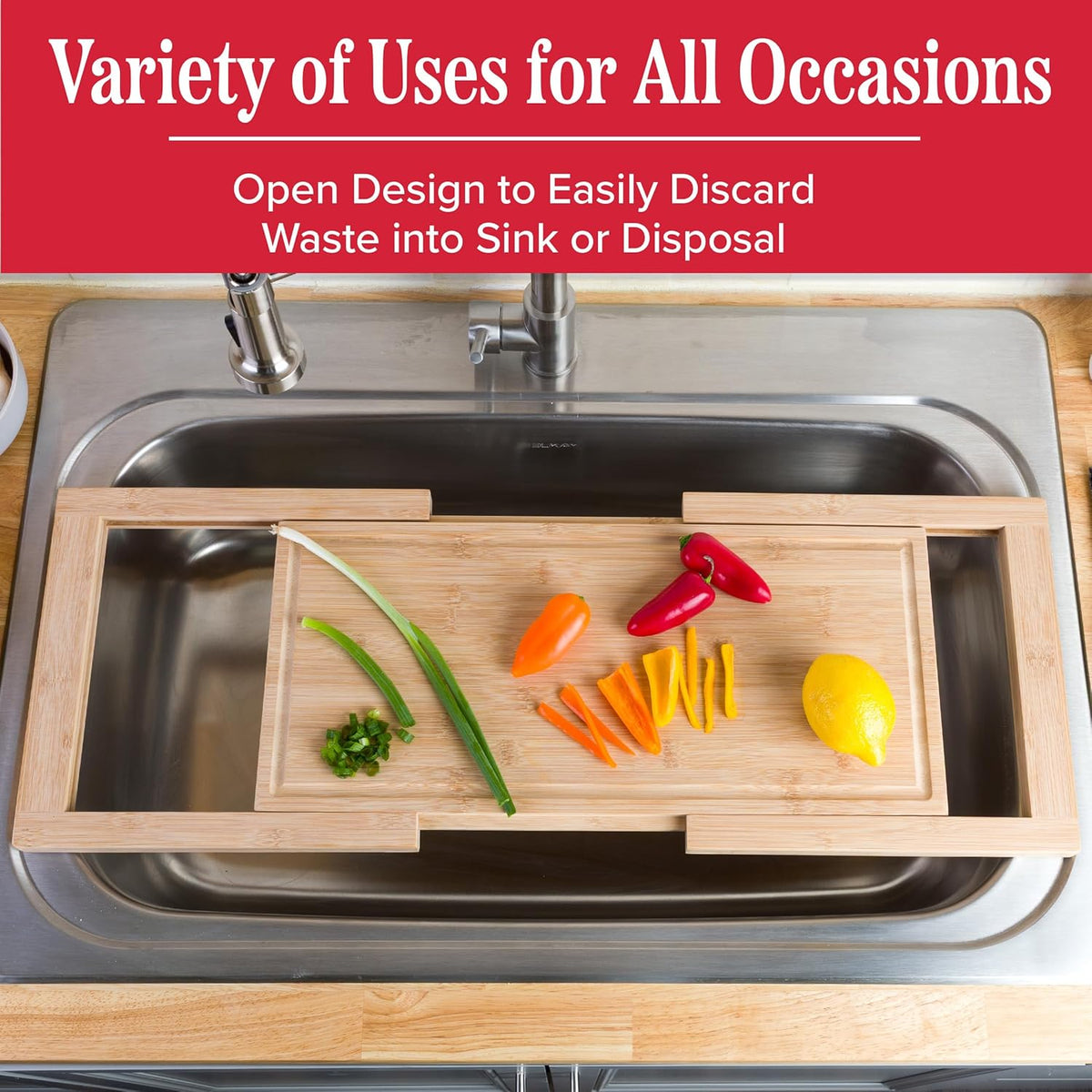 Classic Cuisine 2 in 1 Cutting Board with Strainer, Natural, 13.2” x 11.5”
