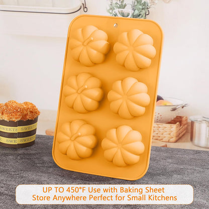 3-Pack 6-Cup Silicone Muffin Pans, Nonstick Cupcake Baking Molds, Muffin Cupcake Pans Molds for Baking, BPA/PFA-Free, Dishwasher & Oven Safe Pumpkin