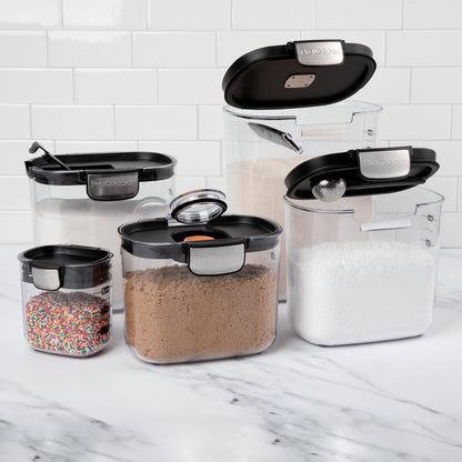 ProKeeper+ Airtight Food Storage Container Set – Clear Plastic Flour and Sugar Canister Set with Magnetic Accessories for Kitchen Organization (Grey, 9-Piece)