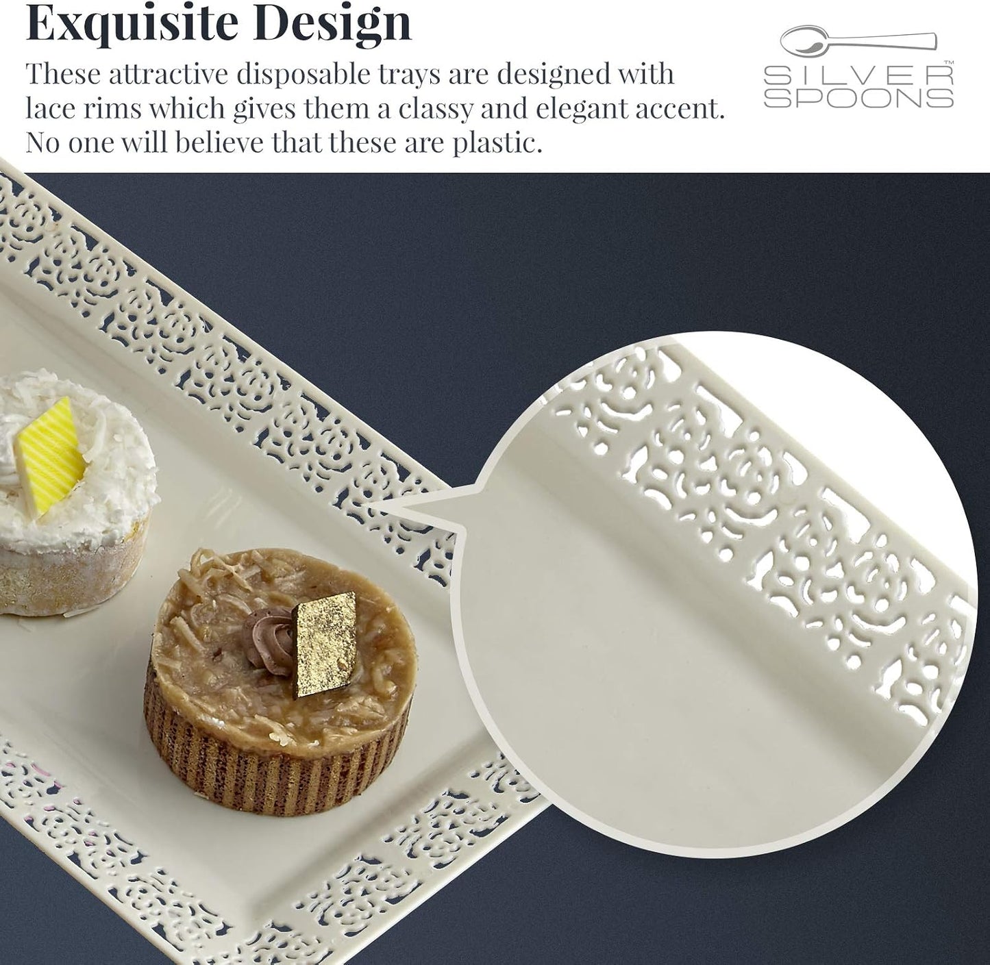 Rectangle White Serving Tray (2-Pack) - 17.5" Disposable Serving Platter for Appetizer, Fruits & Serving Dishes | Perfect Plastic Tray For Party Serveware
