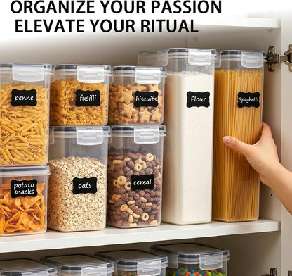 24 PCS Airtight Food Storage Containers with Lids, BPA Free Clear Plastic Kitchen and Pantry Organization and Storage Set for Flour, Sugar, Cereal, Pasta, Includes 24 Labels and Marker