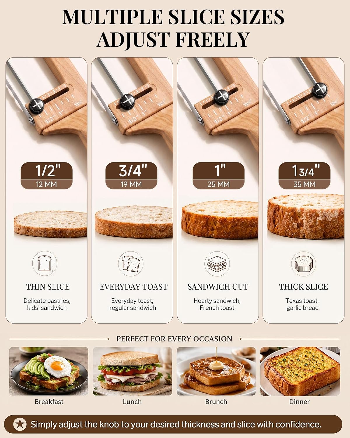 Adjustable Bread Knife, Ambidextrous Design Bread Slicer for Homemade Bread