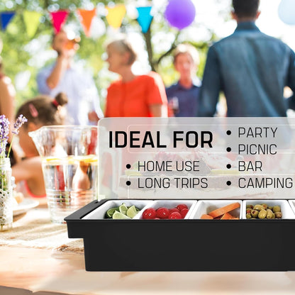 12" Divided Rotating Serving Tray with Lid and Handle — Clear Snack Spinner Organizer and Storage 12 Inch Portable Snackle Box for Fruits Snacks Veggie Charcuterie with 6 Compartments