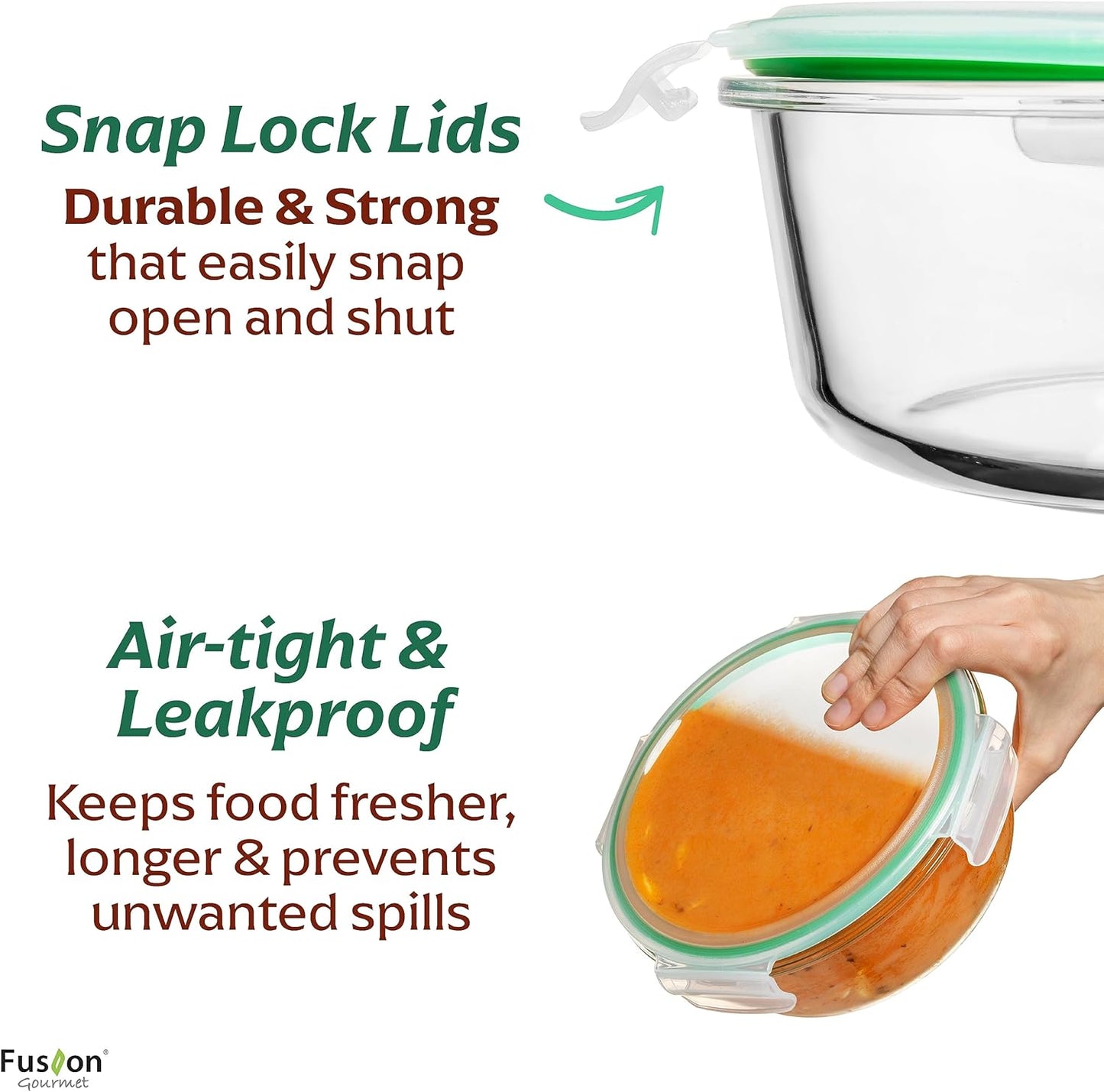 Fusion Gourmet 8 Pack 35 oz Glass Storage Containers with Lids - Airtight, Leakproof, Oven, Microwave & Freezer Safe, Stain & Odor Resistant, Reusable Meal Prep Containers (16-Piece)