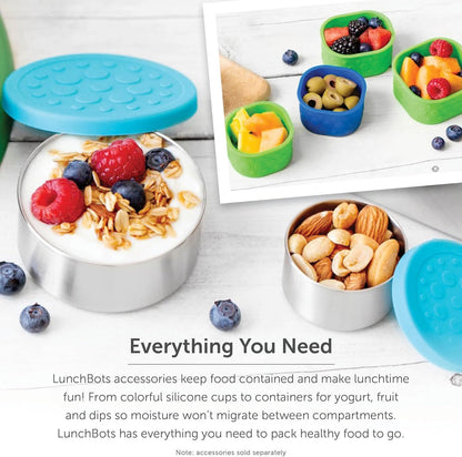 LunchBots Small Snack Packer Bento Box - Extra Small Divided Stainless Steel Snack Container - 2 Compartments for Fruits, Vegetables and Finger Foods - Dishwasher Safe – Stainless Lid