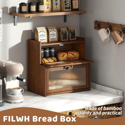 FILWH Bread Box for Kitchen Countertop Double Layer Large Corner Bread Box Capacity Bread Storage Bin Farmhouse Breadbox Container Organizer Cabinet Cupboard Black