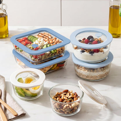 Urban Green Glass Food Container Set with Glass Lid, 5 Pack, Meal Prep Containers with Silicone Framed Airtight Lid, Leakproof, 100% Plastic Free